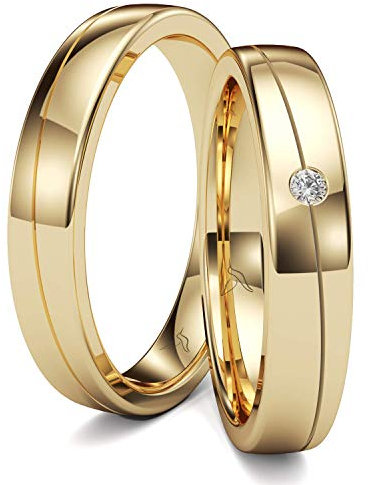 Kolibri Rings GOLD- Eheringe Paarpreis Gold 333 Massiv mit Diamant 4mm Breit 1,5mm Stark Trauringe Verlobungsringe Partnerringe 100% Made in Germany- Inkl. Gratis Etui + Gravur + Zertifikat