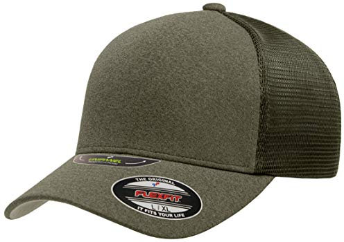 Flexfit, UniPanel, Trucker Cap, Melange, Oliv/Blatt für Mich (Leaf It to Me), L/XL