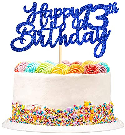 Blumomon 3 Stück Happy 13th Birthday Cake Topper Blue Glitter Happy Birthday Cake Topper Happy 13 Birthday Cake Dekoration für 13. Geburtstag Party Dekorationen