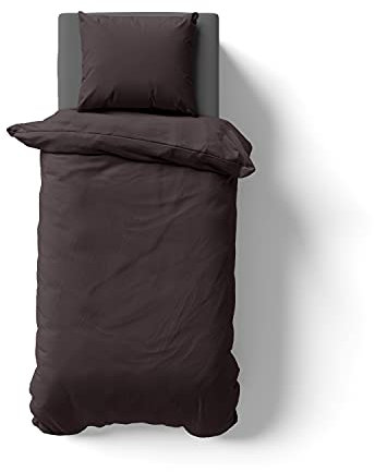 Müskaan Renforcé Bettwäsche 135x200 cm Baumwolle, Braun – Bettbezug Set 2 teilig mit Kissenbezug 80x80, 100% Baumwolle Atmungsaktiv, Deckenbezug mit Reißverschluss, Bettwäsche Allergiker geeignet