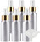 TIANZD 6 Pcs 100ml Empty Silver Aluminium Fine Mist Spray Bottle with White/Gold Metal Spray Head Refillable Travel Alu Bottles for Body Sprays, Room Fragrances, Perfumes, Hair, Garden, Funnel
