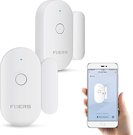 Fuers WiFi Door/Window Alarm Sensor with Magnetic Sensor, 2 Pack Smart Wireless Door/Window Contact Opening Security Alarm, Works with Tuya App, Push Notification for Home/Garage