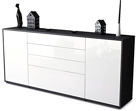 Stil.Zeit Kommode Sideboard, Allard, Korpus anthrazit matt, Front Hochglanz Design Weiß, (180x79x35cm), Push to Open Technik & Leichtlaufschienen