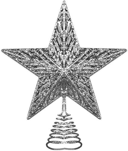 AKH® Silver Christmas Tree Topper Star | 22CM / 9 | Xmas Tree Top Star | Glittered Star Christmas Tree Decoration Treetop for Xmas Home Decor