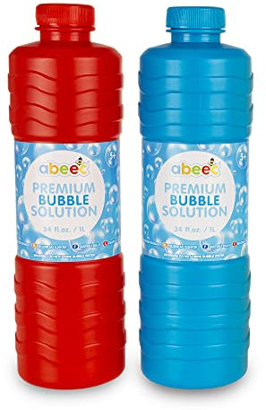 Abeec Premium Bubble Solution (2 Pack) - 1L Mixture with Wands for Kids, Giant Outdoor Bubbles Multipack Refill