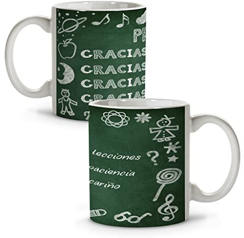 LolaPix Regalos para Profes. Tazas Profesores. Taza personalizada con Nombre. Regalos para Profesores. Taza de Cerámica. Interior de Colores. GRACIAS PROFE.