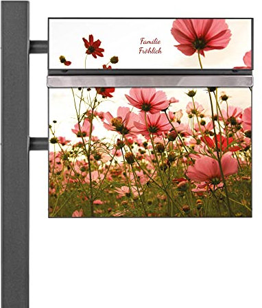 banjado® Standbriefkasten Anthrazit mit Namensschild Schmuckkörbchen & Zeitungsfach/Briefkasten mit Standfuß in Anthrazit/Postkasten A4 Einwurf inkl. Montagematerial & 2 Schlüsseln