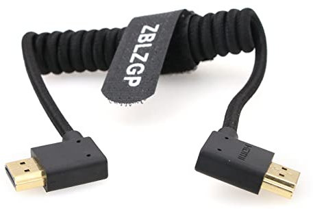 ZBLZGP Câble spiralé HDMI vers HDMI haute vitesse Ethernet pour Portkeys BM5, moniteur, ordinateur portable, ordinateur, appareil photo, moniteur... (câble spiralé tressé, HDMI droit-gauche)