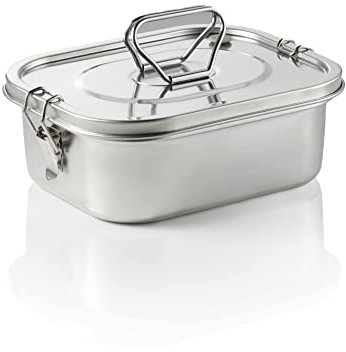 WAS Germany Lunchbox - 2500 ml, auslaufsicher, mit herausnehmbarem Einsatz zum Unterteilen - Frischhaltedose aus Edelstahl - Deckel mit Silikondichtung und Tragegriff - 20,5 x 16,5 x 7,7 cm