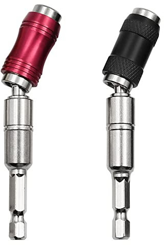 2PCS Pivoting Bit Holder Magnetic Pivot Drill Bit Holder Quick Release Flexible Screwdriver Bit Holder for Drill 1/4-inch Drill Bit Extension for Tight Spaces or Corners(Red+Black)