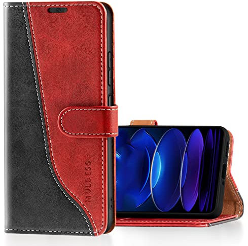 Mulbess für Xiaomi Redmi Note 12 Pro 5G Hülle, Handyülle Leder mit Kartenfach, Klapphülle mit Magnetverschluss, Flip Case Etui Handytasche Schutzhülle, Stilvoll Wein Rot