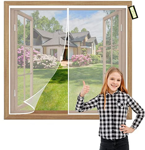 Moustiquaire Fenêtre Magnétique 70x120cm Fermeture Automatique Adsorption Magnétique-Anti-Mouche Insectes Rideau-sans Percer pour portes fenêtres balcon séjour Blanc