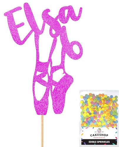 Personalised Ballet Dancer Gymnastics Glitter Cake Topper - Pink Custom Age & Name Glitter Cake Decoration and Sprinkles - Happy Birthday Decorations - Personalised Toppers for Cakes by Cakeshop