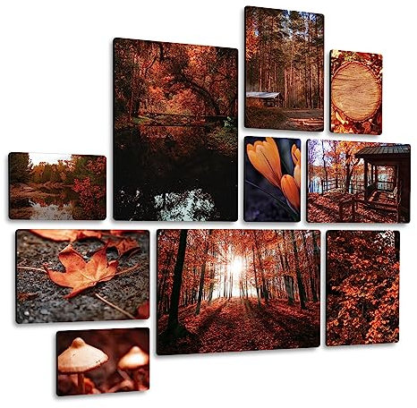 Giallobus - Ensemble de 10 peintures Multi-Panneaux - Calme d'automne - Bois MDF - | 2 x 42x29,7cm | 4 x 29,7x21cm | 4 x 21x14,85cm | - Prêt à accrocher - Tableaux d'intérieur