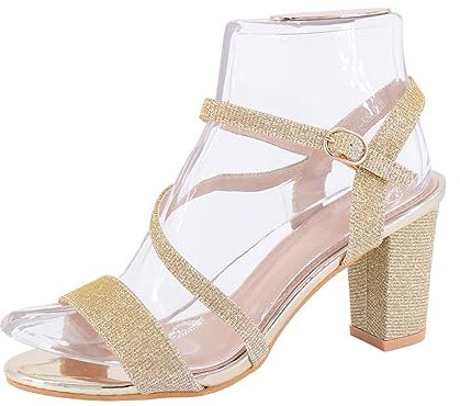 Queentina Damen Sandalen Riemchen Glitzer Absatz High Heels Sandaletten Tanzschuhe B8022 Gold 39