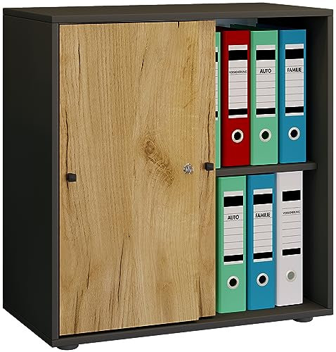 VCM Büroschrank mit 2 Fächern | moderner Aktenschrank mit Schiebetüren und Schloss | Maße ca. B. 70 x H. 73 x T. 37 cm – Lona 2-Fach abschließbar