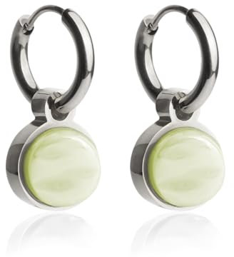 Kleine Silber Creolen mit Anhänger • Silberne Edelstahl Ohrringe mit Charm in hellgrün zum Wechseln • nickelfrei & wasserfest • MIX AND MATCH • Ø 12 mm