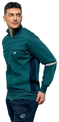 Lotto Tuta FELPATA Uomo + Calze Tennis Omaggio - Tuta Sportiva Autunno Inverno con ZIP Intera Cotone Felpato (IT, Testo, XL, Regular, Regular, VERDE BOSCO 2016)
