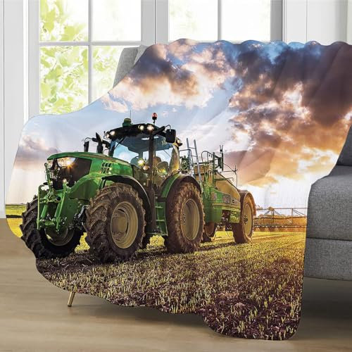 LXTOPN Traktor Decke, Farm Theme Flanelldecke, Für Kinder Jungen Erwachsene, Weiche Warme 150×200cm (Cloud-Traktor, 150×200cm)