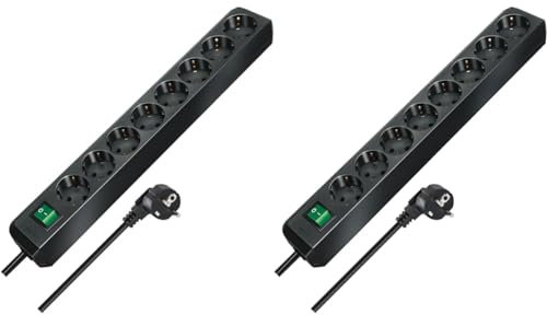 Brennenstuhl Eco-Line regleta de Enchufes con 8 Tomas de Corriente (Interruptor, protección Infantil), Negro, 3 m (Paquete de 2)