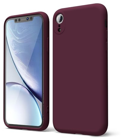 oakxco for iPhone XR Phone Case Liquid Silicone, Thin Slim Soft Rubber Gel TPU Plain Simple Cover for Women Girl Cute, Matte Solid Color, Burgundy Plum Wine
