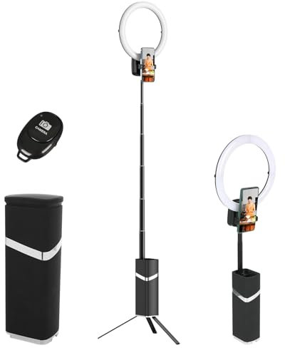 LED Ringlicht mit Stativ, 10 Zoll Dimmbare Ringleuchte, Kabelloses Faltbar Ringlampe mit Stativständer & Handyhalter für Smartphone Video/Makeup/Live Streaming/Selfie/TikTok/YouTube (Schwarz)