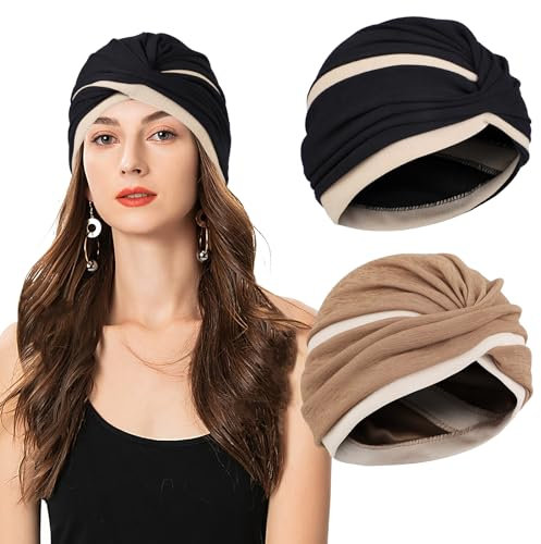 XEPST 2 Stücke Frauen Chemo Hüte Turban Damen, Chemotherapie Krebs Hut Vorgebunden Beanie Chemo Kopfbedeckung Plissee Mütze Weich Turban Kopfwickel Kappe Haarausfall Hut für Damen