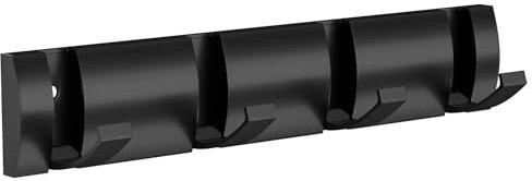 Wisfame Garderobenleiste Schwarz Klappbar, Moderne Kleiderhaken Wand mit 4 Haken Platzsparende, Metall Hakenleiste Garderobe für Badezimmer, Eingang, Schlafzimmer, Wohnzimmer