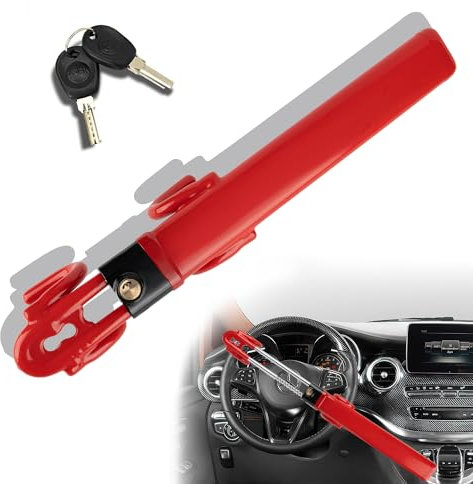 KNFRXO Bloqueo de volante universal de longitud ajustable antirrobo, cerraduras de doble gancho para coche, SUV, camioneta, furgoneta (rojo)