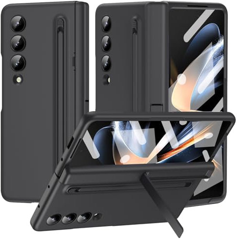 NINKI Coque pour Samsung Galaxy Z Fold 4 avec S Pen et Porte-Stylo,Protecteur D’écran en Charnière Coque pour Samsung Z Fold 4 avec Béquille Invisible, Agréable au Toucher Coque Z Fold 4 5G, Noir