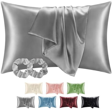 BEDELITE Seidenkissenbezug Alternative 40 x 80 Grau - Satin Kissenbezug 2er Set Weich 40x80 Sommer mit 2 Haargummis für Haar und Haut, Similar to Silk Pillowcase Pillow Cover