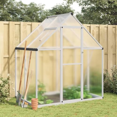 Iiaky Telaio Serra con Base Argento 169x114x195 cm in Alluminio,Serra da Giardino e Orto in Policarbonato con Tetto Regolabile e Porta,Telaio in Alluminio