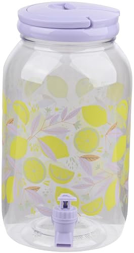 4 Litre Plastic Drinks Dispenser with Tap Lid & Carry Handle Water Juice Cocktail Punch (Lilac)