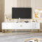 LuxeLiving Meuble TV bas de 175 cm de long avec 4 tiroirs et portes pour téléviseur jusqu'à 75 - Support TV avec pieds en métal doré et poignée - Blanc