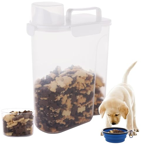 LOPYXBR Récipient de stockage de nourriture pour chien et chat de 5 L avec couvercle en plastique avec bol en silicone de 650 ml pour aliments secs et aliments secs