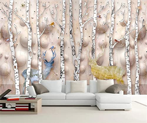 CILODO Grand sticker mural Arbres et cerfs Papier mural 3D papier peint autocollant Papier peint photo Décoration murale 250cm×175cm(LxH)