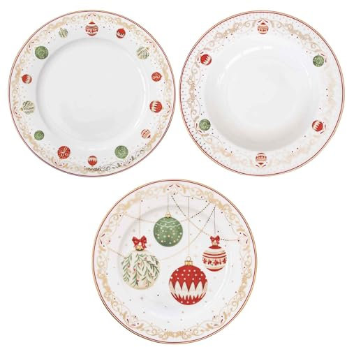 Easy Life Servizio 18 piatti di natale in porcellana per 6 persone Christmas Eve D26,5/D21,5/D19 cm