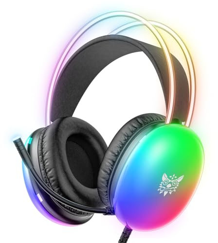 Fiorky Casque de Jeu sur l'oreille avec Micro, Casque de Jeu avec lumières LED pour PS4/PC/ordinateur Portable
