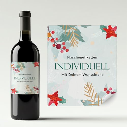 Aufkleber selbst gestalten für Weinflaschen – Flaschenetiketten Weihnachten, Silvester, Neujahr mit eigenem Text – selbstklebend, wasserfest – personalisierte Geschenke mit Namen - WEIHNACHTSSTERN