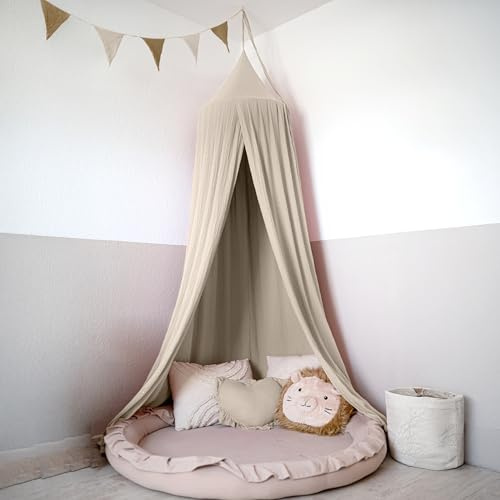lilimaus Baldachin Kinderzimmer mit Goldapplikation [in 12 Farben] Betthimmel aus 100% Baumwolle Musselin Mädchen & Jungen - Babybett Himmel als Babyzimmer Deko - Vorhang für Kinderbett, Kuschelecke