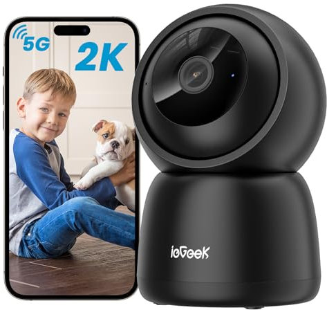 ieGeek 2K Telecamera WiFi Interno Supporta 2,4 & 5GHz, 3MP Videocamera Sorveglianza con Rotazione a 360°, Tracciamento Automatico, Visione Notturna, Audio Bidirezionale, Registrazione 24/7, SC1, Nero