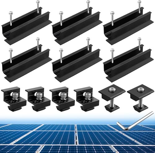 Anbte Kit de Supports de Panneau Solaire 6 Rails Courts en Aluminium avec 4 Pinces d'Extrémité en Z et 2 Pinces Centrales Supports en T Modules pour 30MM/35MM (Rails Courts de 120mm)