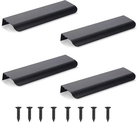 4 Stück Möbelgriffe Versteckter Türgriff Schrankgriffe Aluminium Schubladengriff Versteckter Griffe Unsichtbare Möbelgriffe Küchengriffe - Schwarz,12cm(abgerundete Kante)