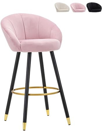 Barhocker Küche aus Samt mit schwarzen und goldenen Holzbeinen, Höhe 80cm Prague - Pink