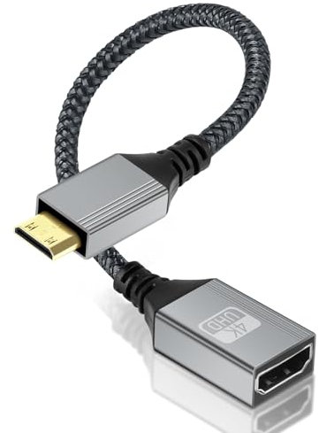 AXFEE Mini HDMI vers HDMI Câble 20cm, 4K 60Hz Mini HDMI Mâle vers HDMI Femelle, en charge Ethernet,UHD,3D,HDR,ARC,Compatible avec Nikon D7100 Canon EOS RP/R