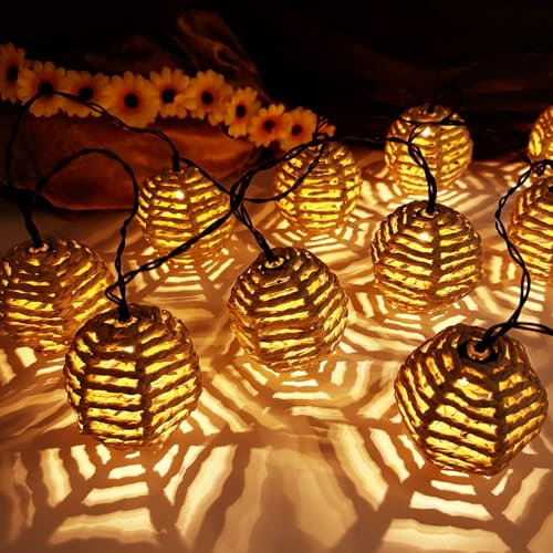 10er LED Solar Lichterkette Aussen,LED Solar Rattankugel Lampion,Lampions Led Lichterkette Solar Außen Wetterfest,Wasserdicht Lichterkette Außen Solarlampen,Solarleuchten Garten Outdoor