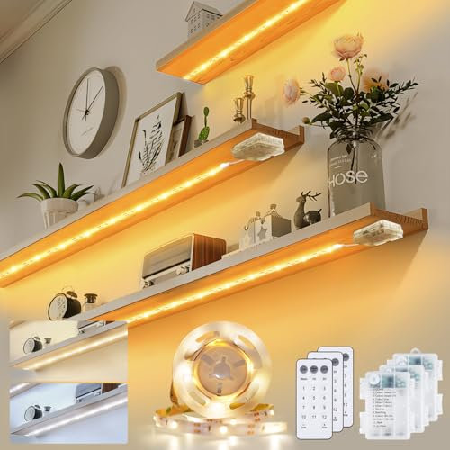 LED Streifen mit Batterie 2M, 3 Stück LED Strip Lights mit Fernbedienung Timer, LEDs Streifen Batterie, LED Stripes Warmweiß und Kaltweiß Dimmbar, 12 Modi LED Band für Schränke Regale Treppen Küche