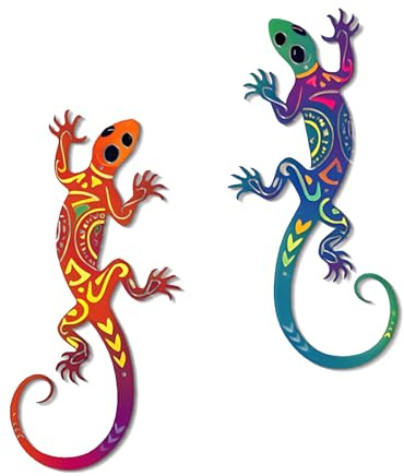 DUOOLN Metal Lizard Gecko Wall Art - 2 Pack Metal Wall Decor, Lizards Outdoor Hanging Sculpture Decoration for Yard Garden Art, Patio Fence Home, Unique Gift Ideas-11.8in/30cm - Color 2