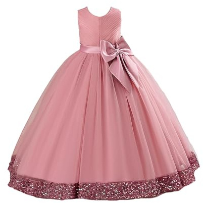 Generisch Costume de princesse pour fille - Robe à paillettes - Grand nœud - Robe pour fille - Robe pour fille - Taille 92, Rose, 13-14 ans