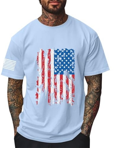 4th of July USA Independence Day T-Shirt, Stars and Stripes Herren T-Shirt Lässiges weiches bequemes Kurzarm Atmungsaktiv Oberteil für Männer Streetwear Baumwolle Drucken Tops Shirt Sportshirts